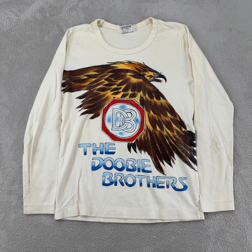 VTG 80s Custom Artwork Doobie Brothers Rock Band‎ Long Sleeve Shirt Mens S White